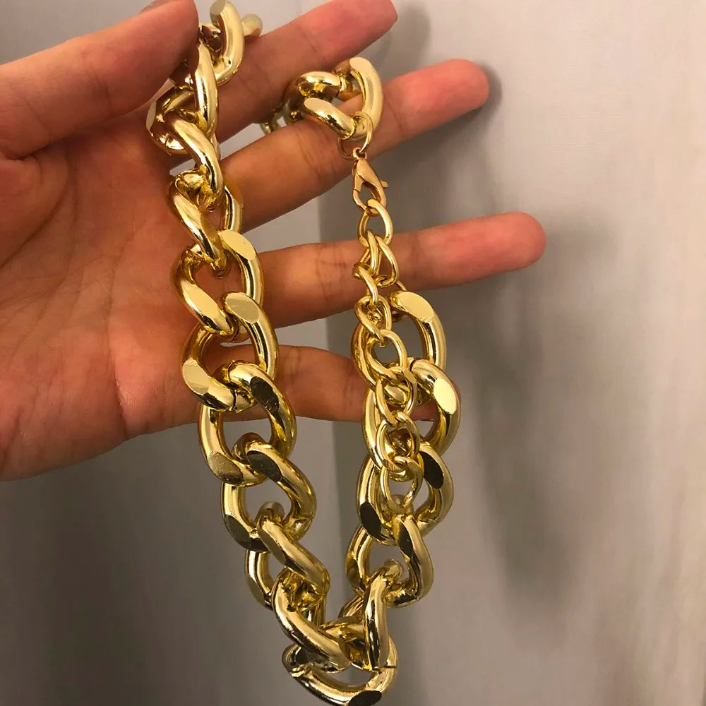 Punk Miami Cuban Choker Necklace Collar Statement Hip Hop Big Chunky Aluminum Gold Color Thick Chain Necklace Women Jewelry
