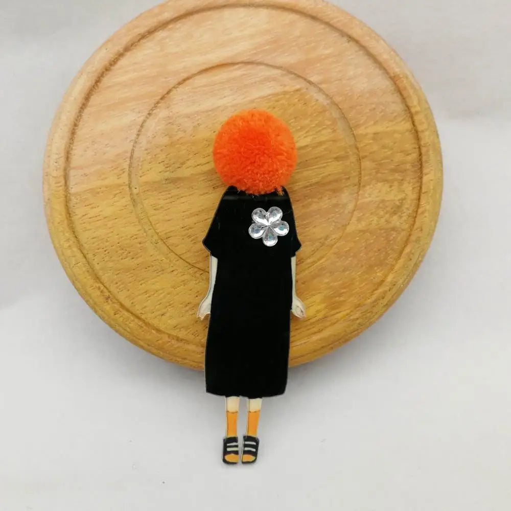 Fashion Brooch Pins for Woman Brooches Cute Girls Cartoon Models Acrylic Brooches Kawaii Pompom Clothing Jewelry Accessories