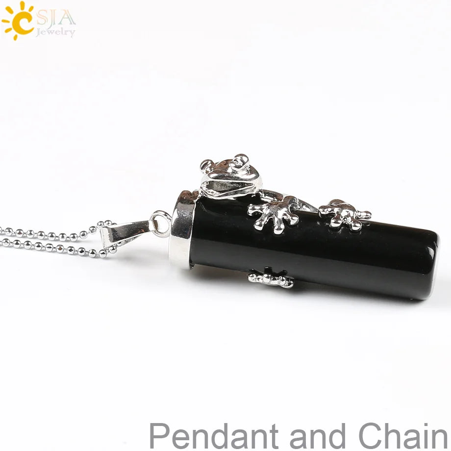 CSJA Pink Quartz Gem Power Statement Necklace Male Female Jewelry Natural Gem Stone Pendant Lovely Frog Jewellery E184
