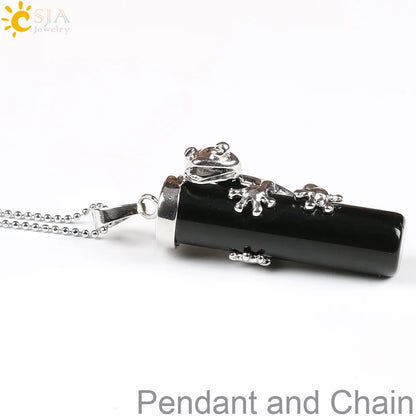 CSJA Pink Quartz Gem Power Statement Necklace Male Female Jewelry Natural Gem Stone Pendant Lovely Frog Jewellery E184