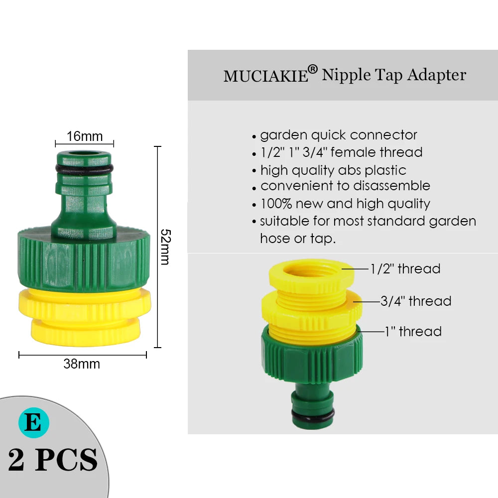 MUCIAKIE Variety Style Garden Tap 1/2" 3/4" Male Female Thread Nipple Joint 1/4" Hose Quick Connector Irrigation Water Splitters