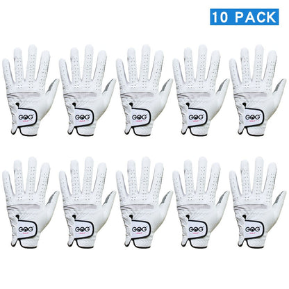 10 Pcs Mens Golf Gloves Left/Right Hands Golfer Branded Packaging White Leather