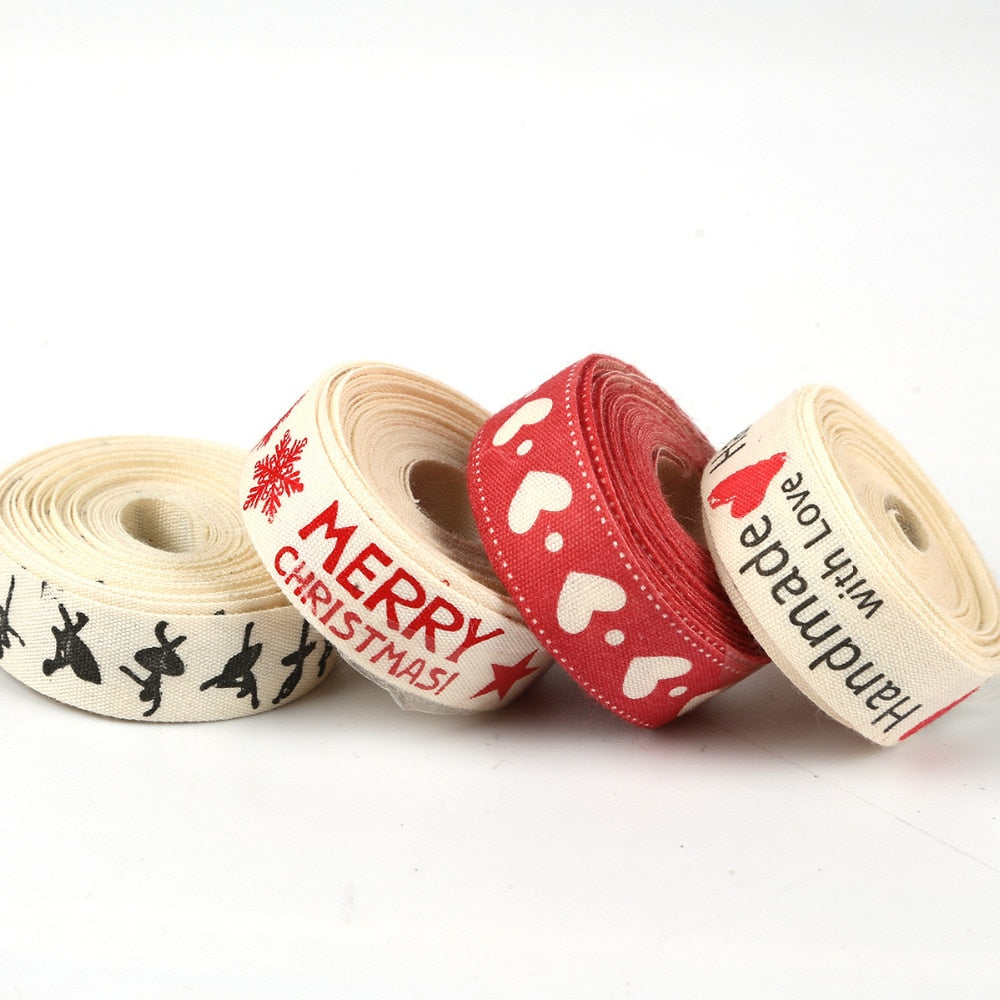 5yards Cartoon Printed Cotton Ribbons Hairbows Christmas Decoration for Home Gif
