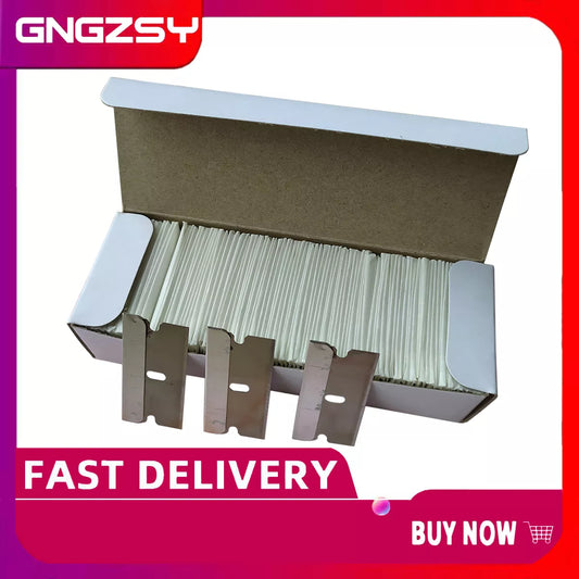 CNGZSY 100PCS Carbon Steel Razor 1.5" Single Edged Plastic Blade Tip for Automotive Glue Scraper Ceramic Oven Glass Clean Shovel