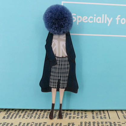 Fashion Brooch Pins for Woman Brooches Cute Girls Cartoon Models Acrylic Brooches Kawaii Pompom Clothing Jewelry Accessories