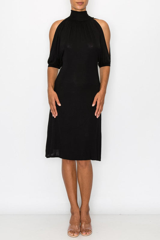 Open Shoulder Back Dress - Black