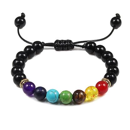 Natural Stone Tiger Eye 7 Chakra Bracelets & Bangles Yoga Balance Beads Buddha Prayer Elastic Bracelet Men Pulseira Masculina