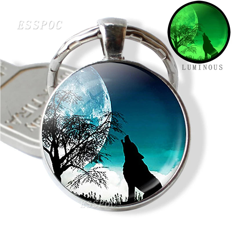 Glow in the Dark Wolf Key Chain Key Rings Holder Luminous Wolf Head Keychain Men Jewelry