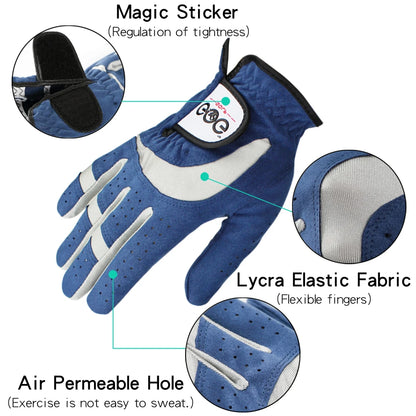 Pack 1 Pcs Mens Golf Glove Breathable Blue Micro Soft Fabric Left/Right LH RH Hand Non-Slip Gloves for Men