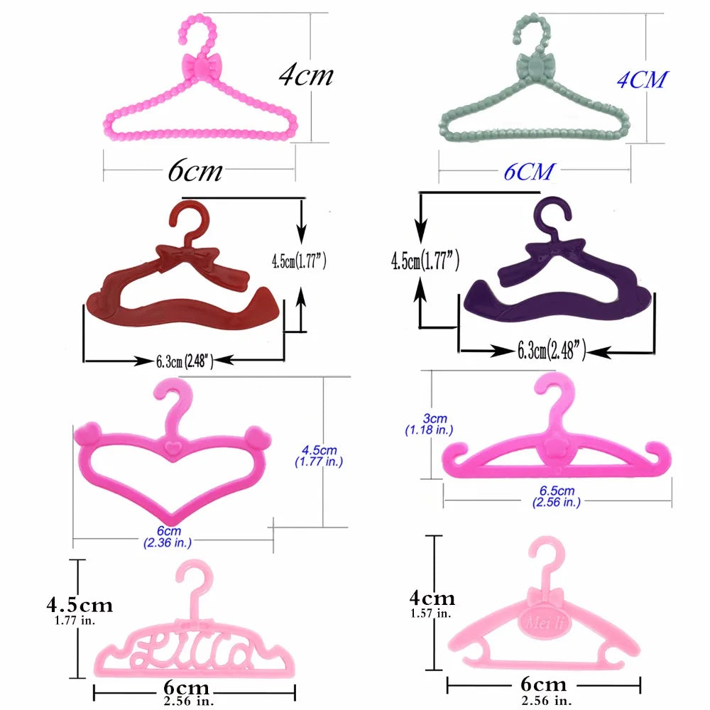 10 Pcs/Lot Dolls Accessories Mini Pink Purple Grey Wardrobe Dollhouse Dress Clothes Plastic Hangers for Barbie Doll Kid Toy