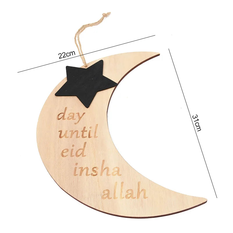 EID Mubarak Wooden Pendant With LED Candles Light Ramadan Decorations for Home Islamic Muslim Party Eid Decor Kareem Ramadan
