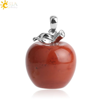 CSJA Apple Natural Stone Pendant Crystal Amethysts Pendants Rose Pink Quartz Necklaces Jewelry for Female Women Chrismtas G046