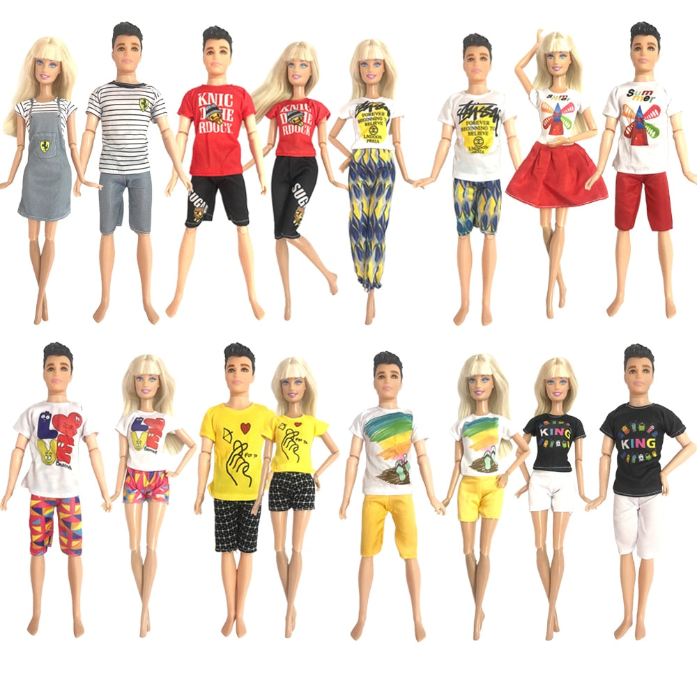 NK Mix  2 Pcs /Set Daily Wear Casual Couple Doll Dress  for Barbie Doll Accessories  Boy Girl Clothes Toy for Ken Doll 2GK JJ