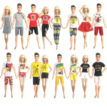 NK Mix  2 Pcs /Set Daily Wear Casual Couple Doll Dress  for Barbie Doll Accessories  Boy Girl Clothes Toy for Ken Doll 2GK JJ