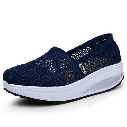 Women Toning Shoes Lace Breathable Swing Shoes Platforms Slip on Casual Shoes Female Slimming Wedge Sneakers