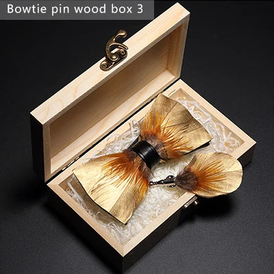 JEMYGINS Bowtie Natural Brid Feather Exquisite Hand Made Men Bow Tie Brooch Pin