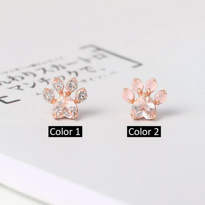 LAMOON Cat Paw 925 Sterling Silver Earrings for Women Rose Quartz Stud Earring Gemstone Stud Earings Fine Jewelry EI040-2