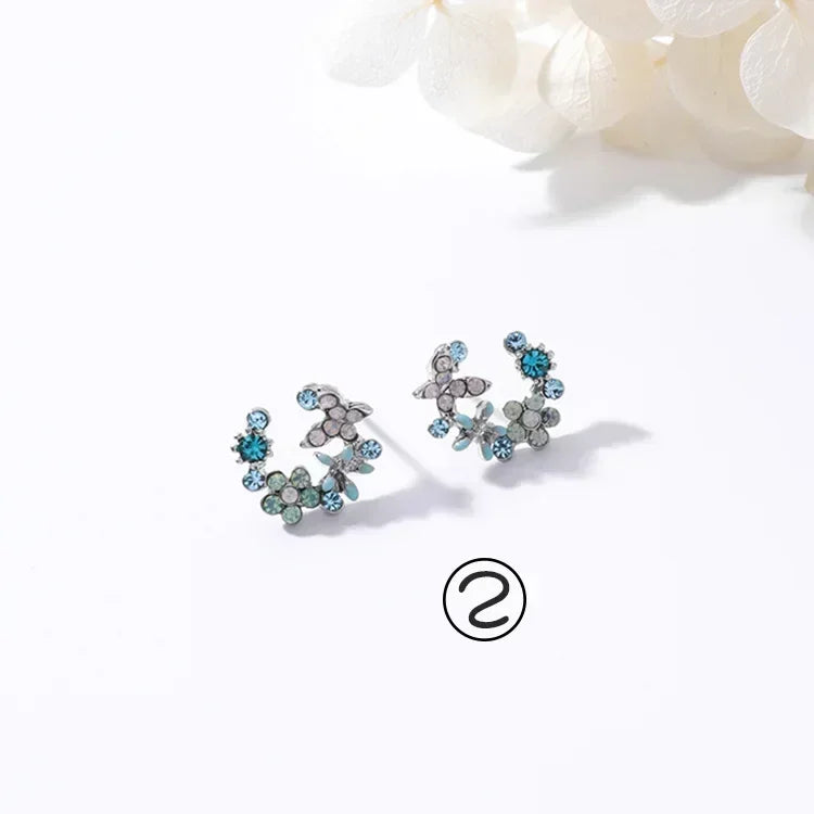 Korean Jewelry Fresh Cute Hook Drop Oil Flower Stud Earrings Crystal Earring for Women