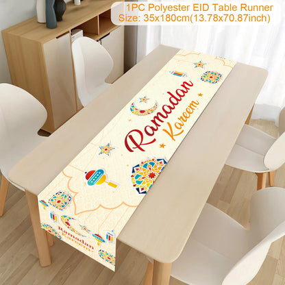 Ramadan Decor Table Runner EID Mubarak Decoration 2024 for Home Tablecloth Ramadan Kareem Islamic Muslim Party Eid Al Adha