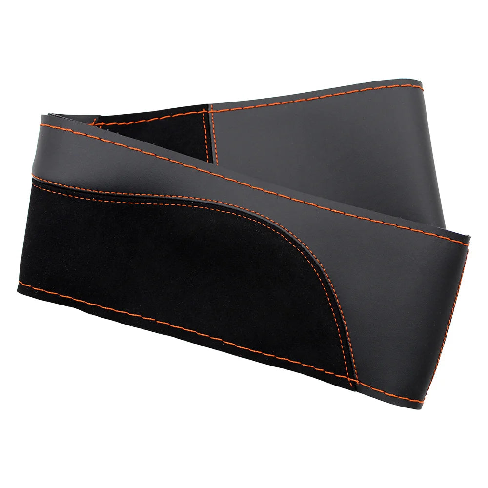 O SHI CAR 38cm DIY Steering Wheel Cover Wear-Resistant Soft PU + Suede Leather Car Steering-Wheel Braid With Needles Thread