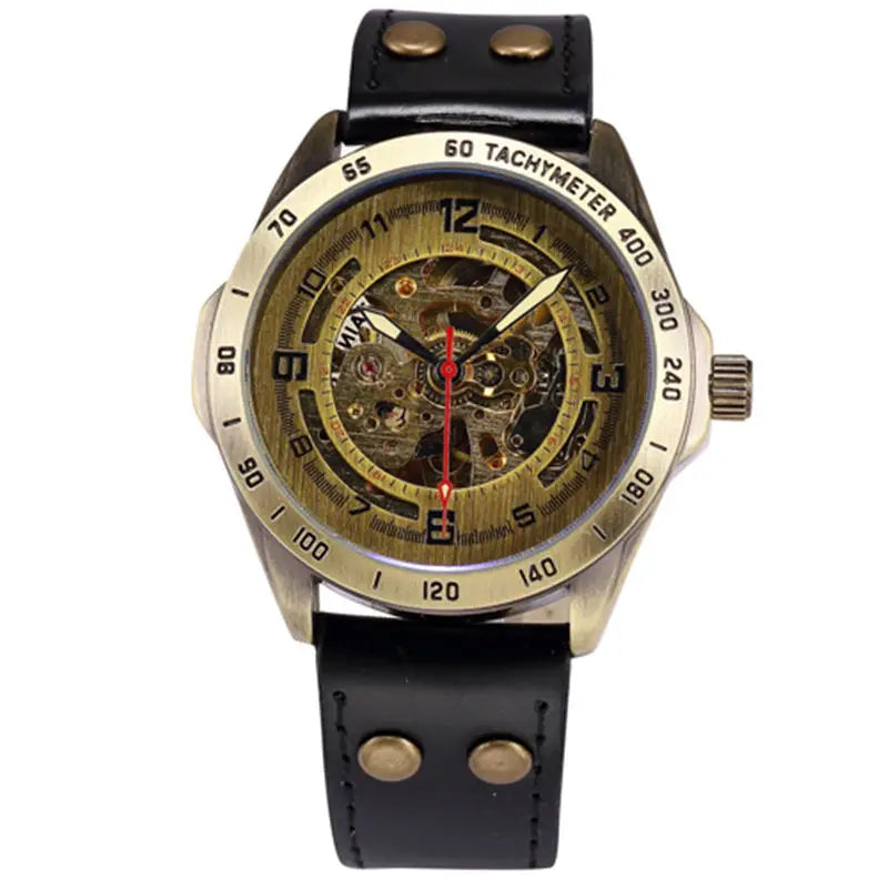 Men Watch Skeleton Automatic Mechanical Male Clock Top Brand Luxury Retro Bronze Sport Military Wristwatch Relogio Masculino