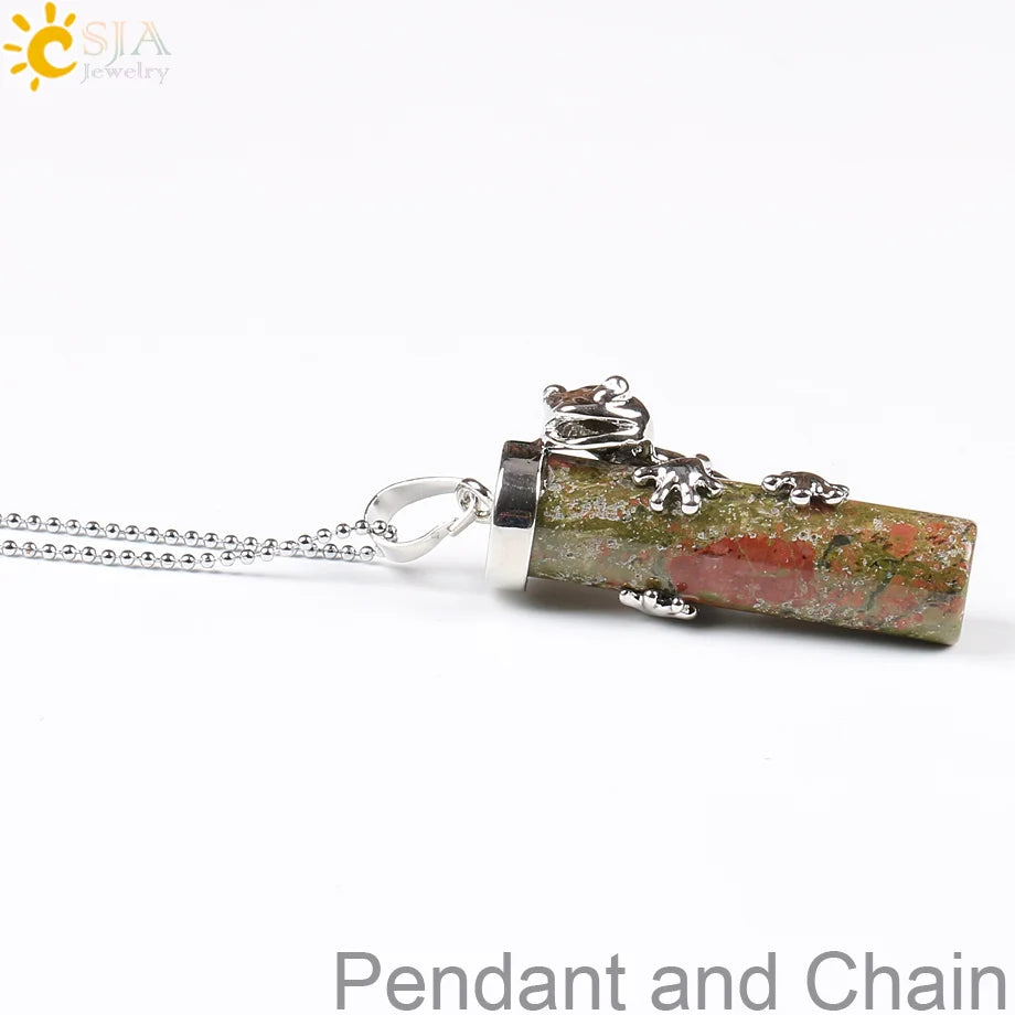 CSJA Pink Quartz Gem Power Statement Necklace Male Female Jewelry Natural Gem Stone Pendant Lovely Frog Jewellery E184