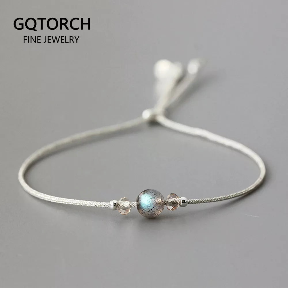Handmade Moonstone Bracelet Thin Rope With Natural Crystal 925 Sterling Silver Beads Personalized Bracelets for Women