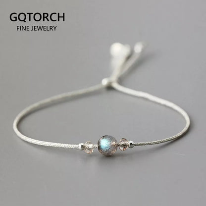 Handmade Moonstone Bracelet Thin Rope With Natural Crystal 925 Sterling Silver Beads Personalized Bracelets for Women