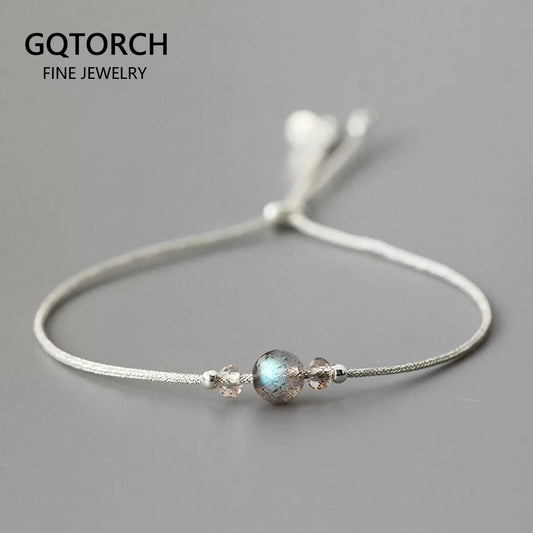 Handmade Moonstone Bracelet Thin Rope With Natural Crystal 925 Sterling Silver Beads Personalized Bracelets for Women