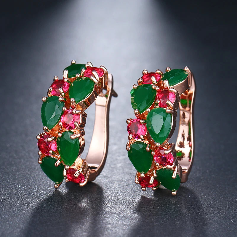 EMMAYA Luxury Rose Gold Color Earrings Flash CZ Zircon Ear Studs 12 Colors Earrings Women Brincos