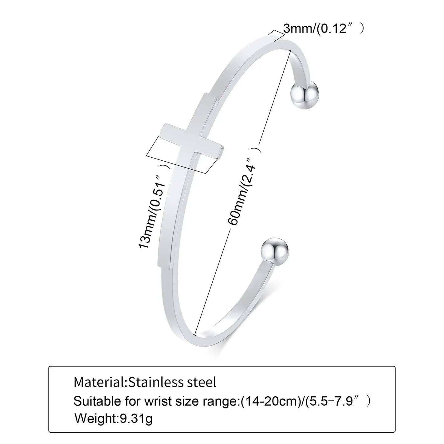 Silverly Cross Cuff Bracelet Stainless Steel Sideways Cross Bracelet Open Cuff Bangle for Men Unisex Jewelry