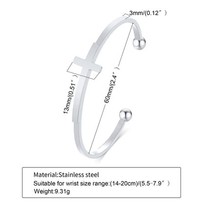 Silverly Cross Cuff Bracelet Stainless Steel Sideways Cross Bracelet Open Cuff Bangle for Men Unisex Jewelry
