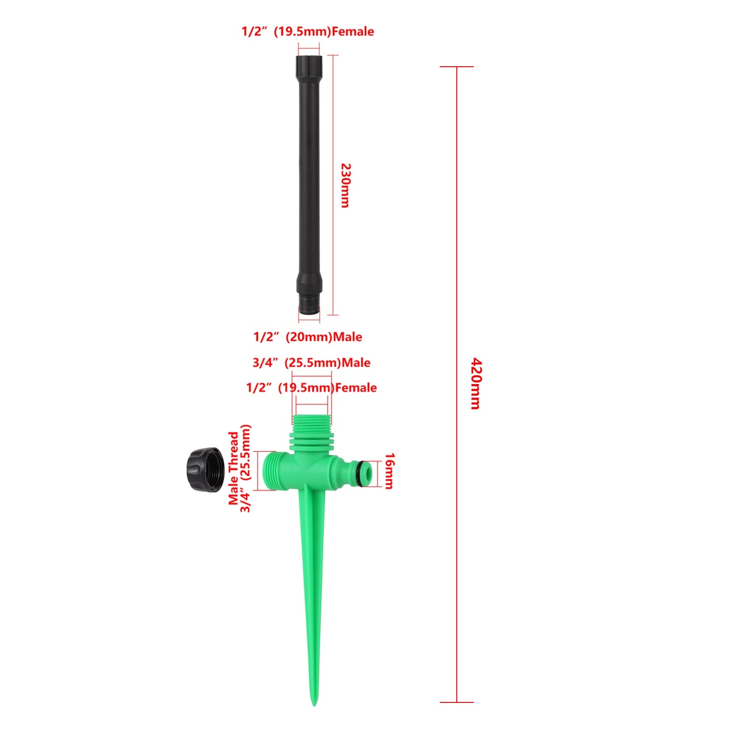 Double Outlet Impact Rocker Sprinkler Nozzle 360 Degree Rotary Jet Agricultural Garden Irrigation Sprinklers 1/2" Male Thread