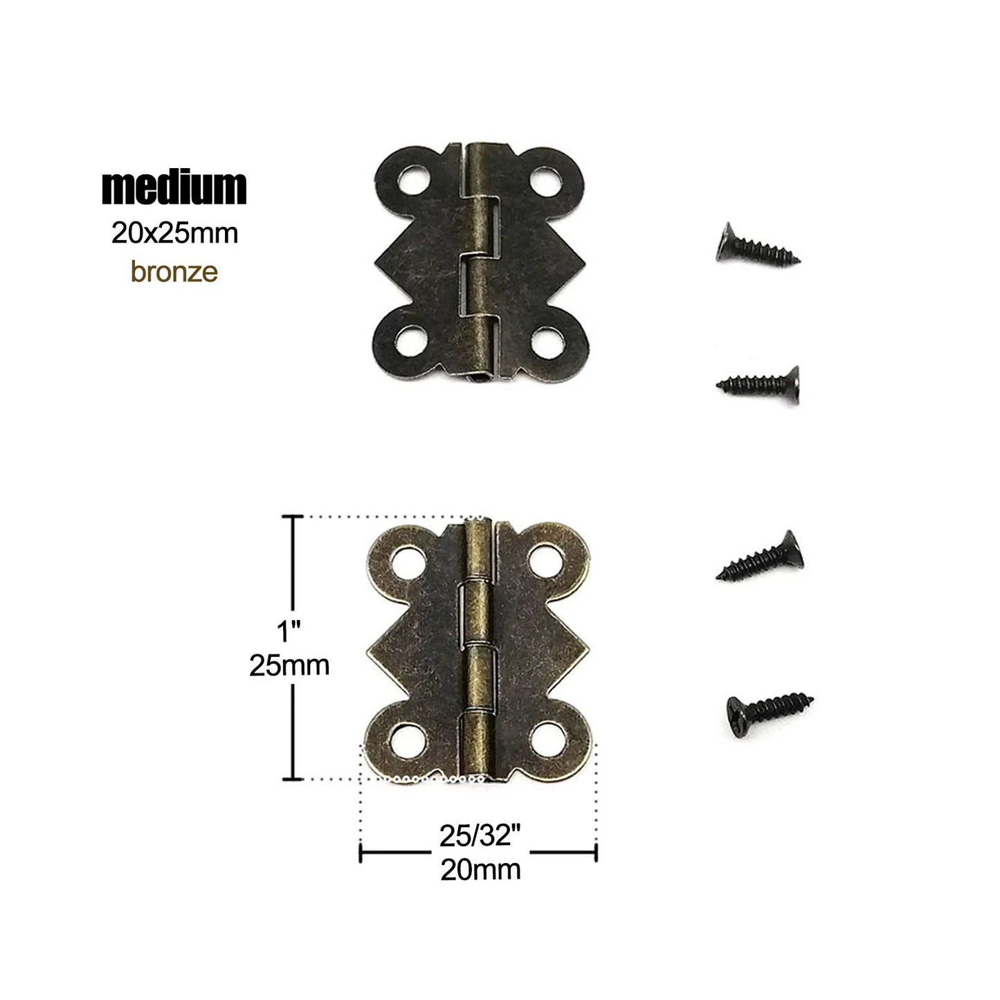 12pcs Mini Butterfly Shape Jewelry Chest Wooden Box Case Furniture Dollhouse Door Hinge With Screw 17x20 20x25 25x30mm