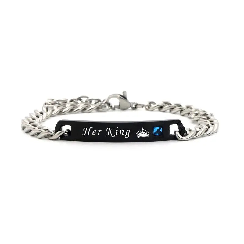2 Style His Queen Her King Black Rose Gold Color Women's Male Chain Crystal Couple Bracelet for Men Femmo on Hands Jewelry