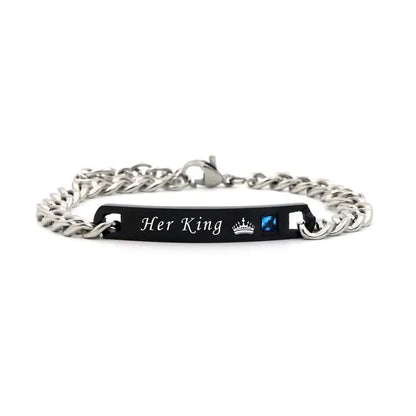 2 Style His Queen Her King Black Rose Gold Color Women's Male Chain Crystal Couple Bracelet for Men Femmo on Hands Jewelry