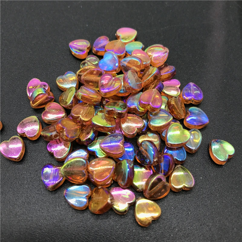 100pcs 8mm Acrylic Spacer Beads Heart-Shaped Charm Transparent Rainbow Color Beads for Jewelry Making DIY Jewelry Accessories