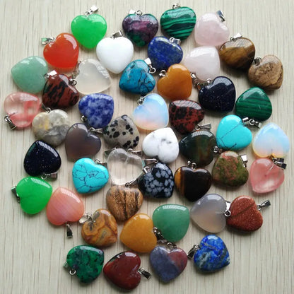 50pcs/Lot 2022 Assorted Heart Natural Stone Charms Pendants for Jewelry Making Good Quality 20mm