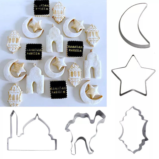 EID MUBARAK Moon Star Biscuit Mold Cookie Cutters Set Wooden EID Light Hanging Ramadan Mubarak Ramadan Kareem Party Home Decor
