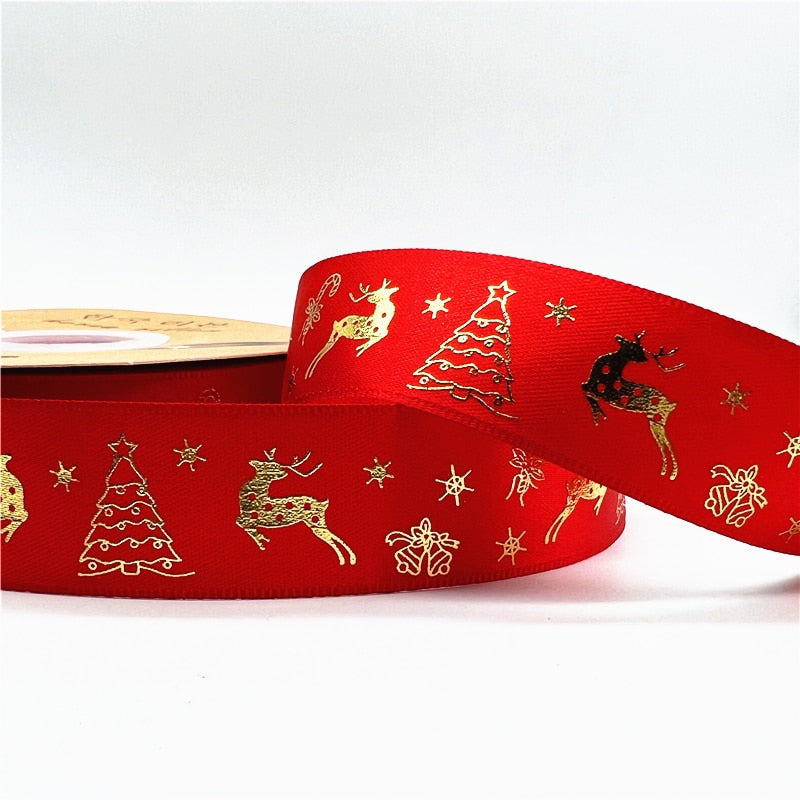 5yards 1inch 25mm Christmas Ribbon Printed Christmas Polyester Ribbon for Handmade Design Christmas Decoration DIY