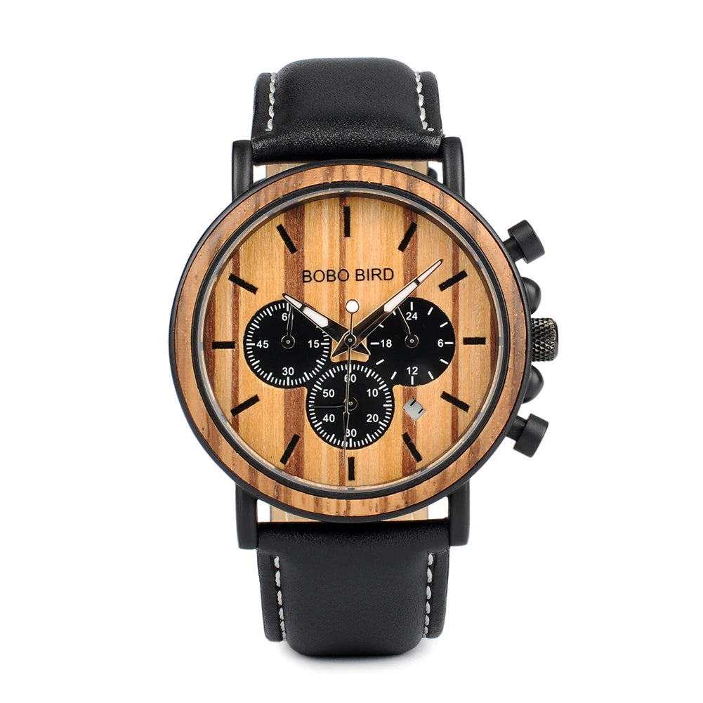 BOBO BIRD Wooden Men Watches Relogio Masculino Top Brand Luxury Stylish Chronograph Military Watch Great for Man OEM
