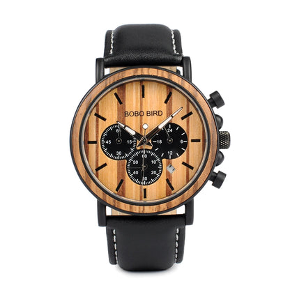 BOBO BIRD Wooden Men Watches Relogio Masculino Top Brand Luxury Stylish Chronograph Military Watch Great for Man OEM