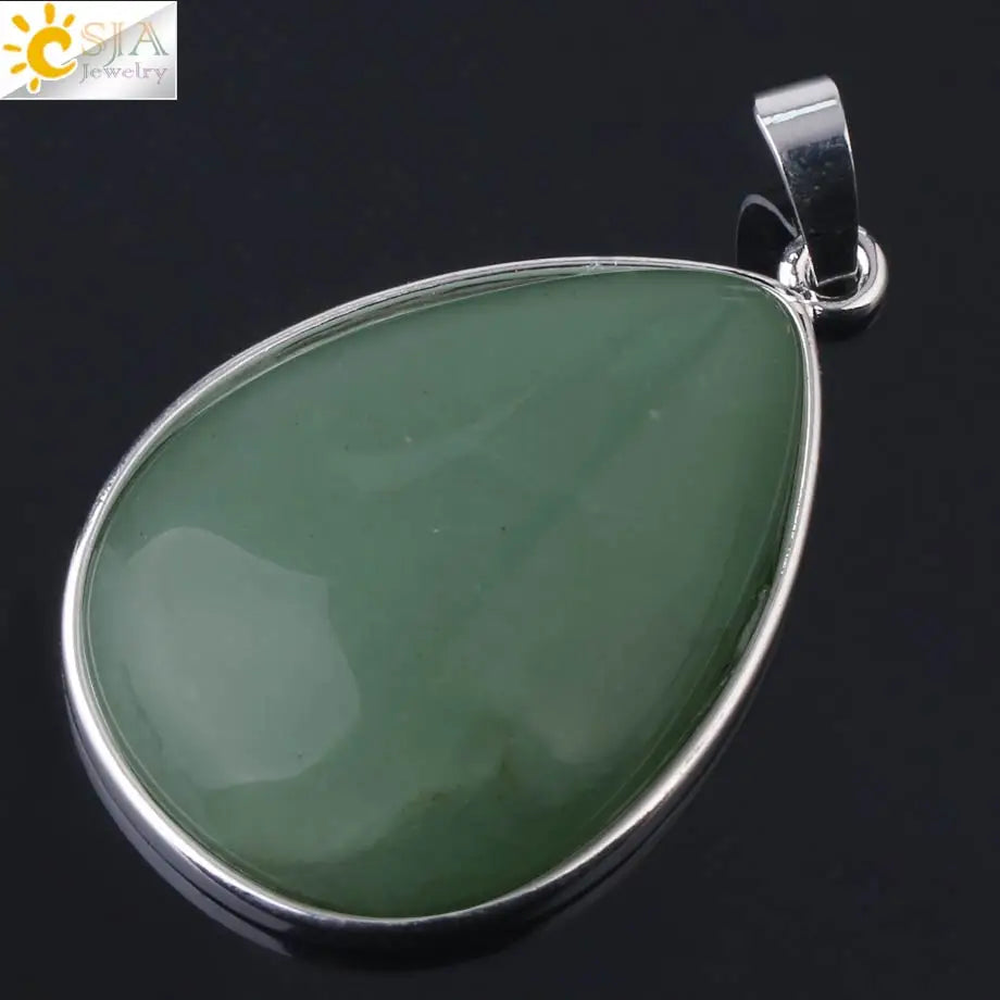 CSJA Natural Stone Pendants  Tiger Eye Pink Quartz Purple Crystal Lapis Necklace Water Drop Flat Bead Women Healing Jewelry F982