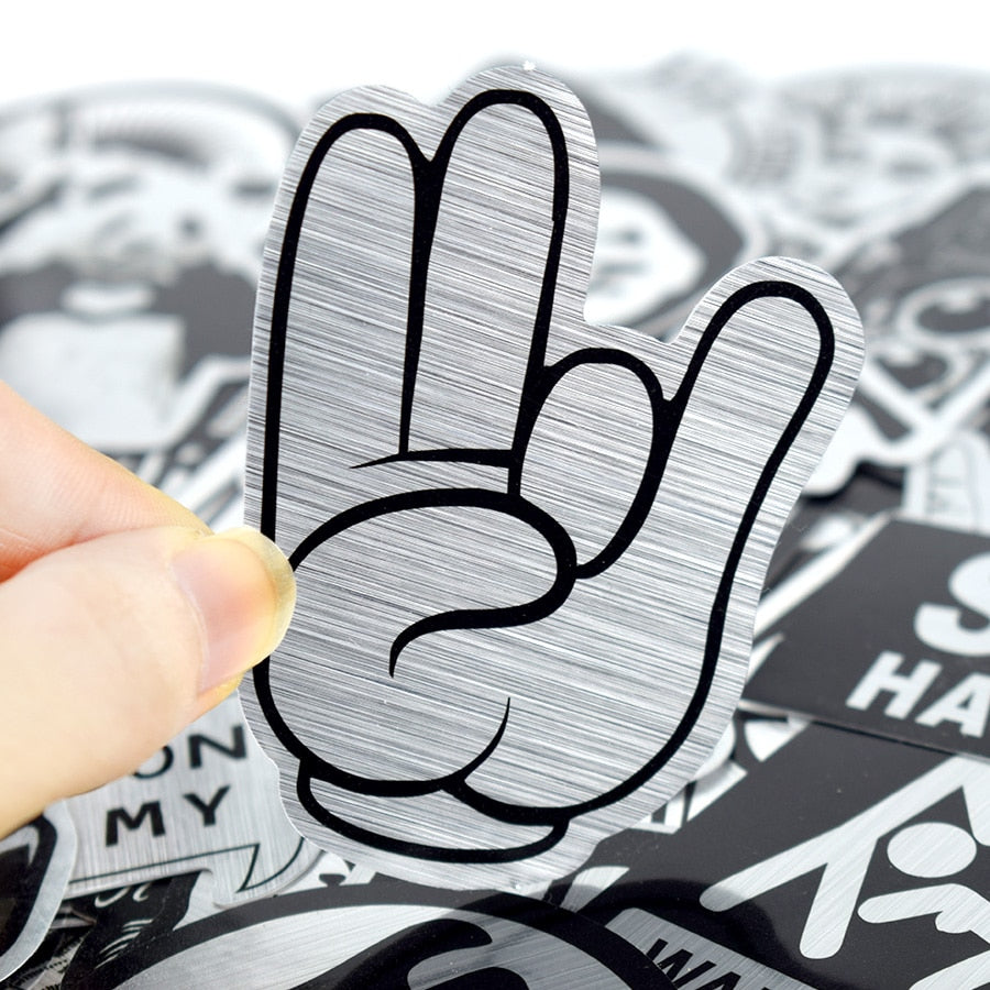 50 PCS Metallic Black and White Sticker Punk Funny Cool Sticker DIY for Laptop Motorcycle Bicycle Guitar Suitcase Skateboard Car