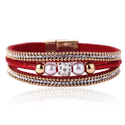 HOCOLE Fashion Gem Rhinestone Magnetic Leather Bracelets & Bangles Bohemian Handmade Multilayer Wrap Jewelry Women Pulseira