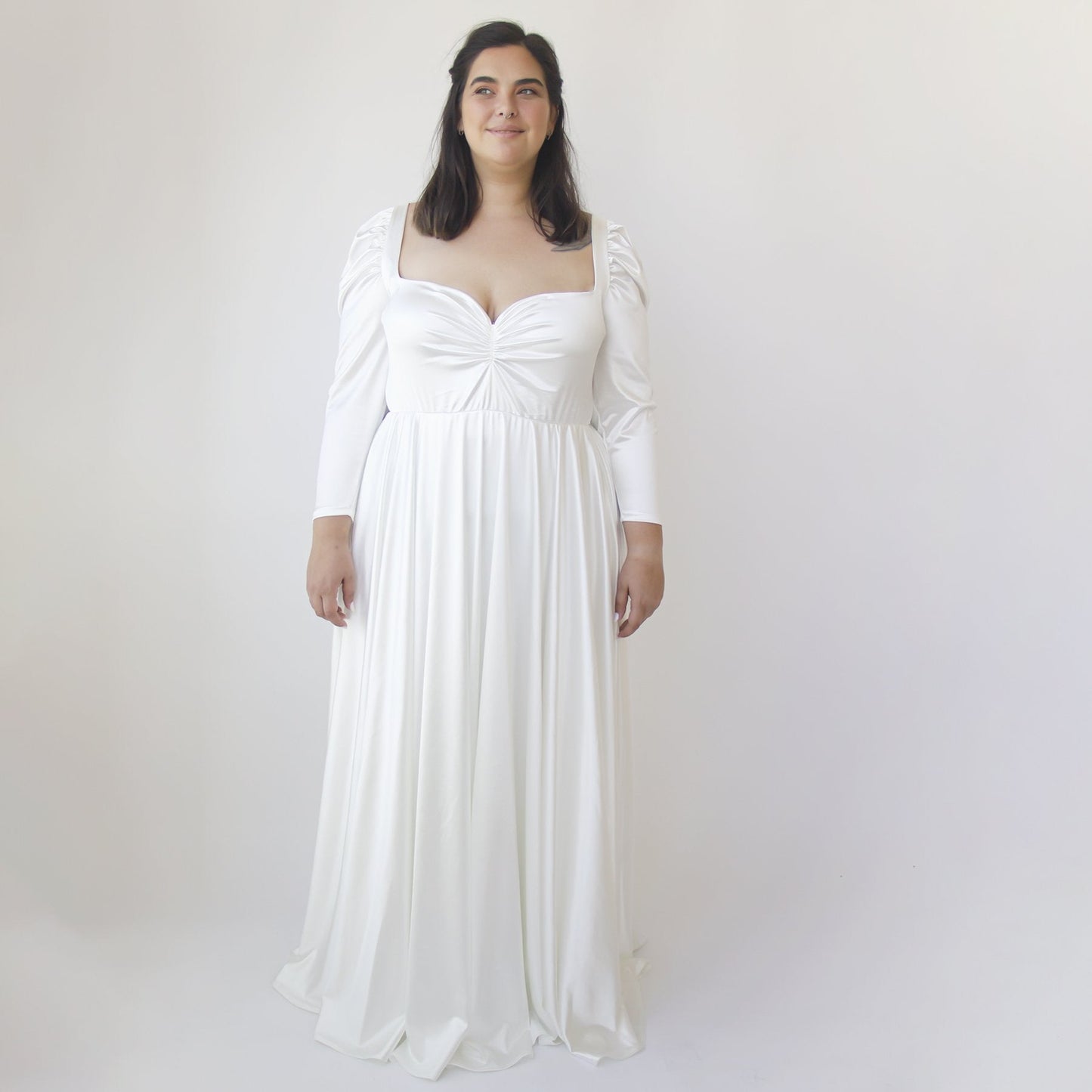 Ivory Sweetheart Wedding Dress With Puffy Sleeves #1341