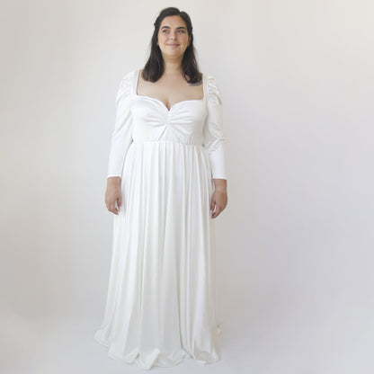 Ivory Sweetheart Wedding Dress With Puffy Sleeves #1341