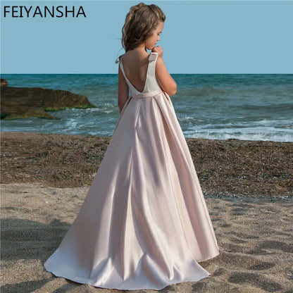 Fancy Flower Girl Dresses for Weddings Vestidos Daminha Kids Evening Pageant Gowns With Bow First Communion Dresses for Girls