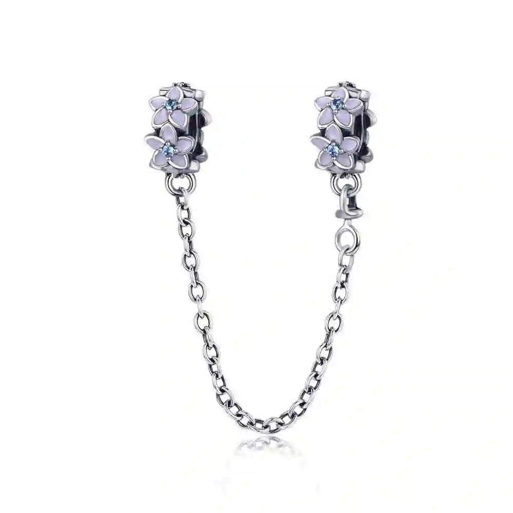 BISAER 925 Sterling Silver Safety Chain Collection Heart Star Charms  Silicone Bead Fit Women Bracelet Fine Jewelry Accessories