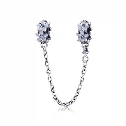 BISAER 925 Sterling Silver Safety Chain Collection Heart Star Charms  Silicone Bead Fit Women Bracelet Fine Jewelry Accessories